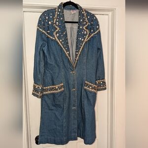 Vintage Jeweled Denim Long Jacket Medium USA READ